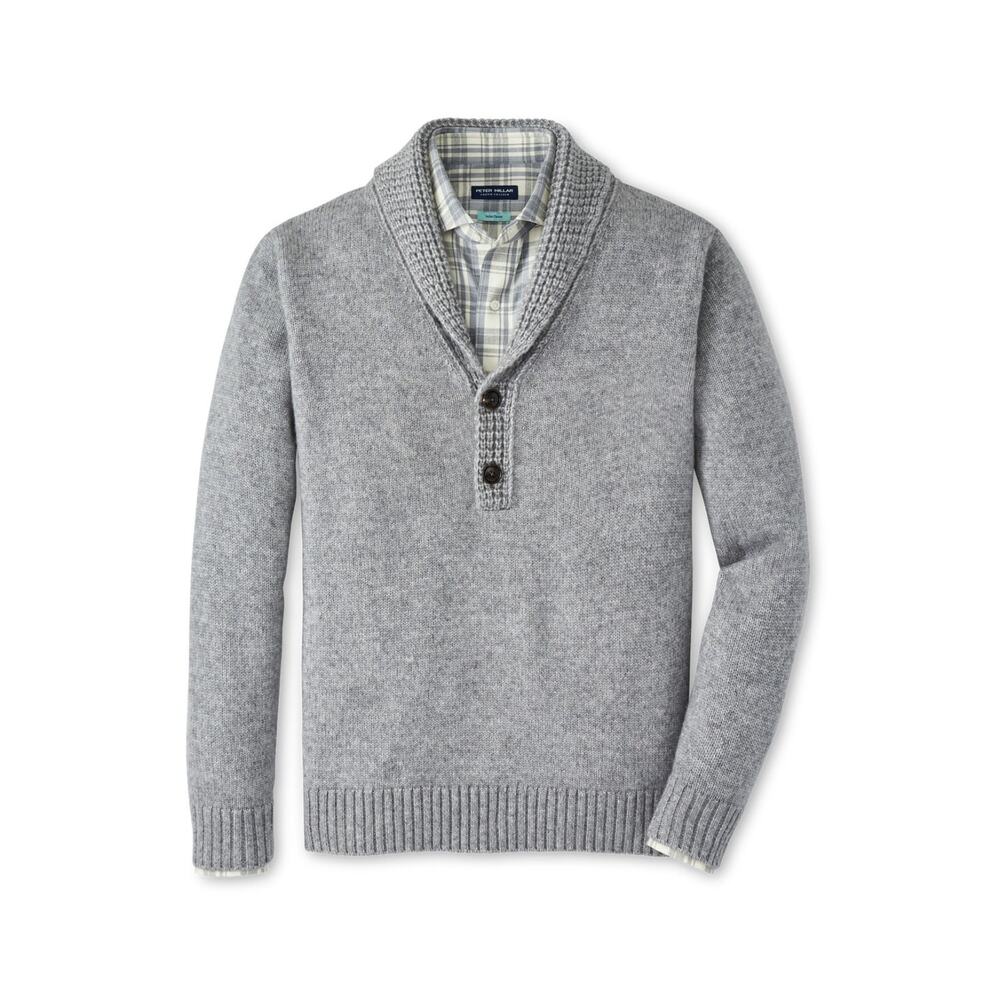 New Peter Millar XL Gale Grey Eklund Shawl Popover Sweater Wool Cotton $595